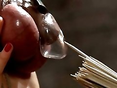 Blonde dominatrix painfully milks slaveboy then...